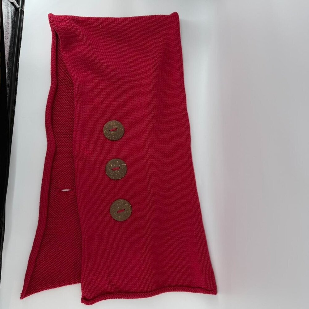 Pure Handknit Scarf Wrap Shawl Womens One Size Wood Buttons 100% Cotton Coral